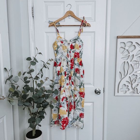 Urban Outfitters Colorful Floral Midi Dress - Picture 2 of 10